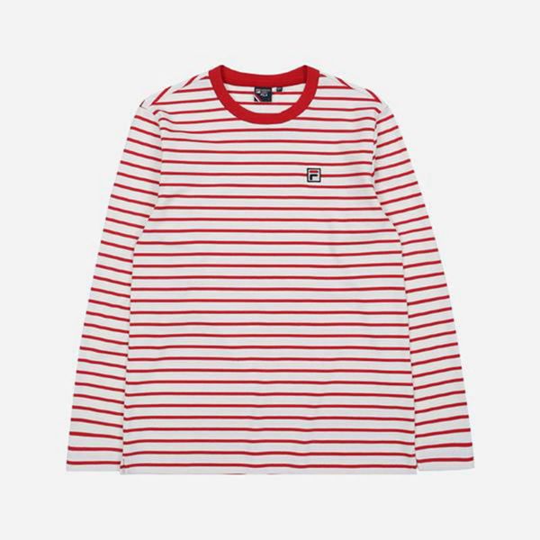 Camisetas Manga Corta Fila Mujer Rojas / Blancas - Striped Crew Neck L/S - España 096518NRT